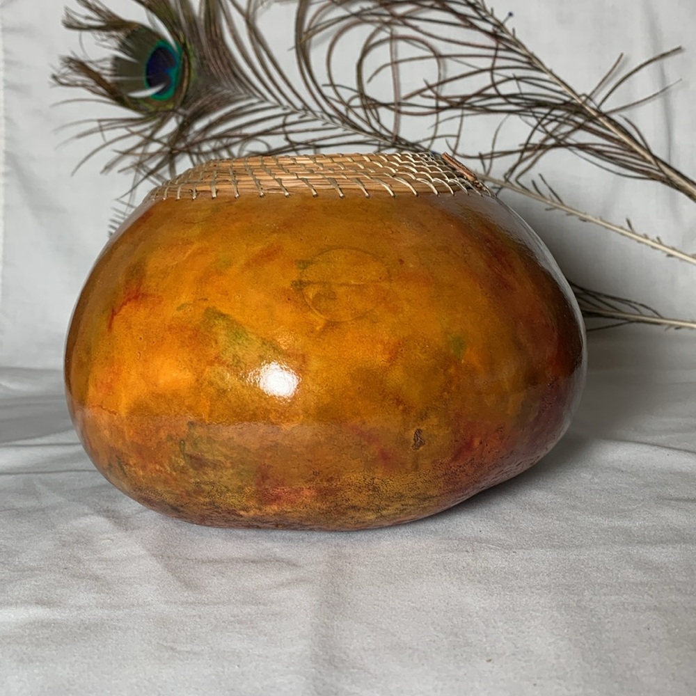 Hand Crafted Gourd Vase w/ Woven Pine Needle Accent - Picture 5 of 7